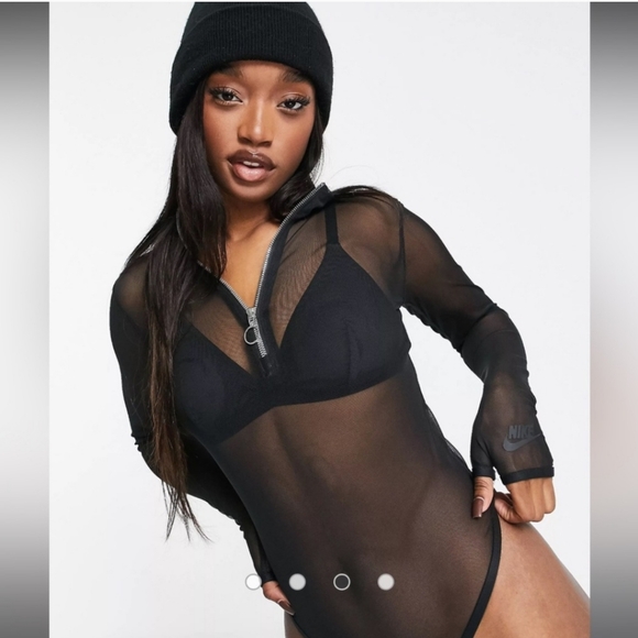 NWT Nike Sportswear Icon Clash Mesh Net Sheer See-through Bodysuit Black Small - Picture 2 of 16